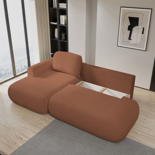 Canapé D'angle Nuvira Cuivré En Bouclé Avec Fonction De Couchage