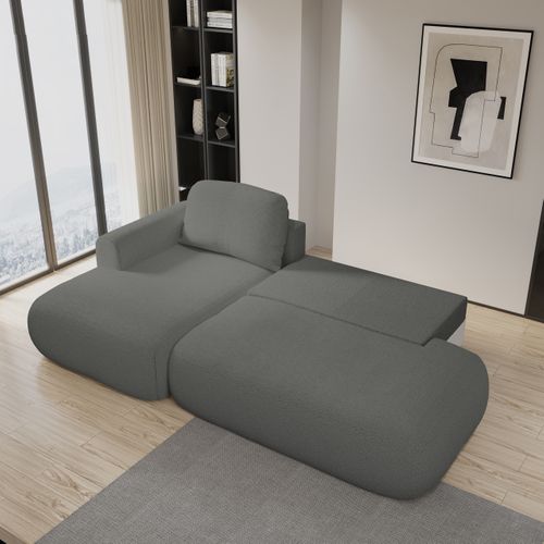 Canapé D'angle Nuvira Gris En Bouclé Avec Fonction De Couchage