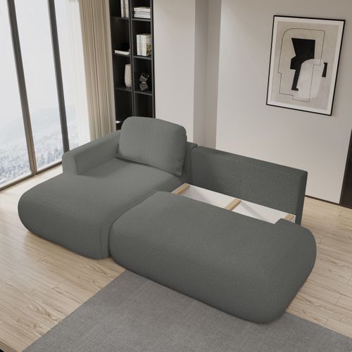 Canapé D'angle Nuvira Gris En Bouclé Avec Fonction De Couchage