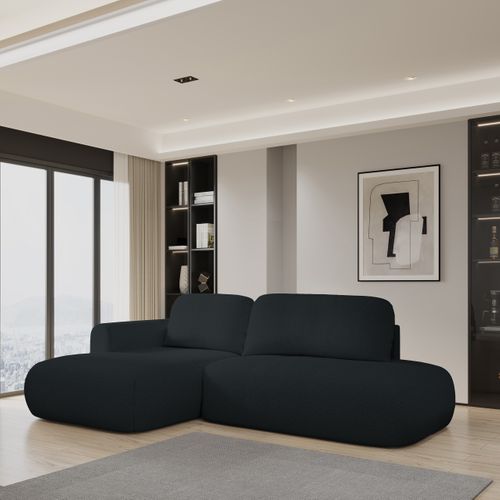 Canapé D'angle Nuvira Noir En Bouclé Avec Fonction De Couchage