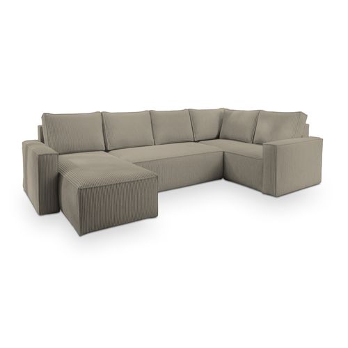 Canapé D'angle Norena Beige En Velours Côtelé Avec Fonction De Couchage