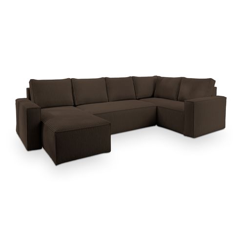 Canapé D'angle Norena Marron En Velours Côtelé Avec Fonction De Couchage
