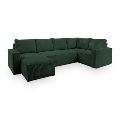 Canapé D'angle Norena Vert En Velours Côtelé Avec Fonction De Couchage