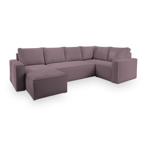 Canapé D'angle Norena Violet En Velours Côtelé Avec Fonction De Couchage