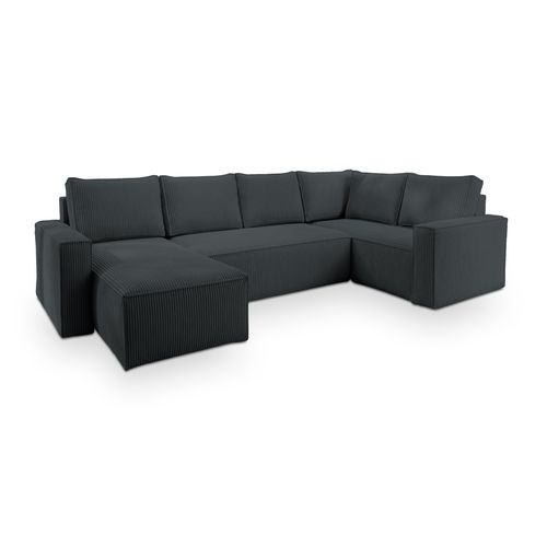 Canapé D'angle Norena Gris En Velours Côtelé Avec Fonction De Couchage