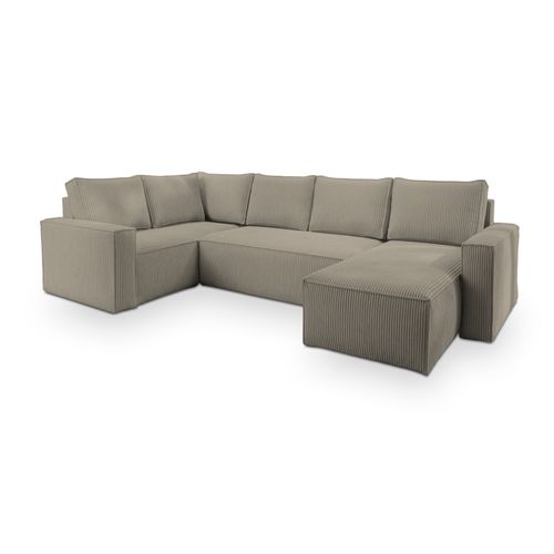 Canapé D'angle Norena Beige En Velours Côtelé Avec Fonction De Couchage