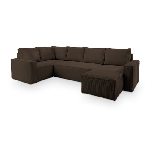 Canapé D'angle Norena Marron En Velours Côtelé Avec Fonction De Couchage