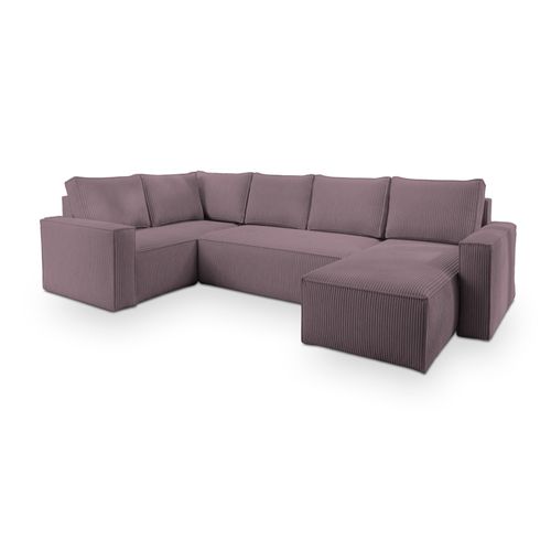Canapé D'angle Norena Violet En Velours Côtelé Avec Fonction De Couchage