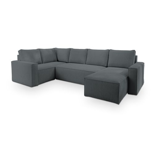 Canapé D'angle Norena Gris En Velours Côtelé Avec Fonction De Couchage