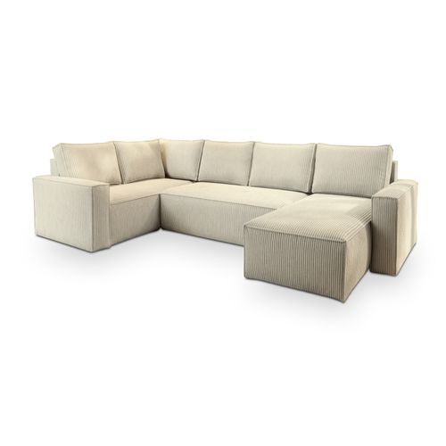 Canapé D'angle Norena Crème En Velours Côtelé Avec Fonction De Couchage