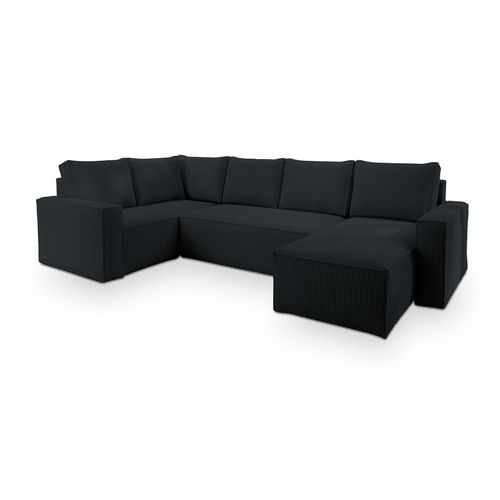 Canapé D'angle Norena Noir En Velours Côtelé Avec Fonction De Couchage
