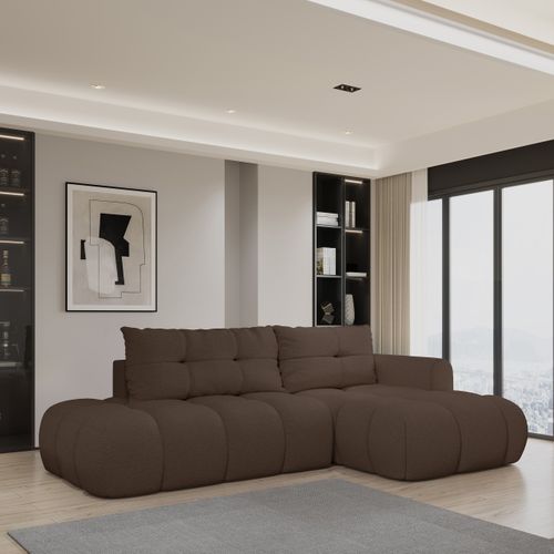 Canapé D'angle Fluma Marron En Bouclé Avec Fonction De Couchage
