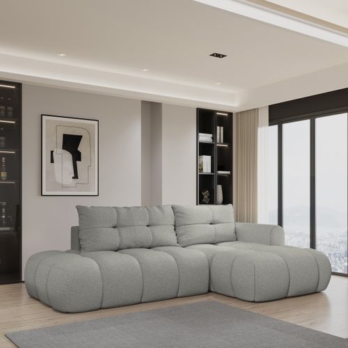 Canapé D'angle Fluma Gris Clair En Bouclé Avec Fonction De Couchage