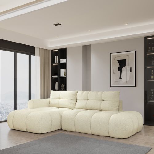 Canapé D'angle Fluma Crème En Bouclé Avec Fonction De Couchage