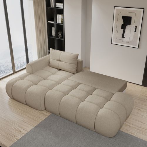 Canapé D'angle Fluma Beige En Bouclé Avec Fonction De Couchage