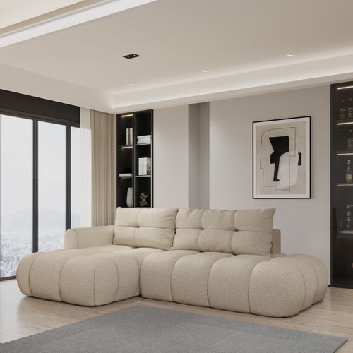 Canapé D'angle Fluma Beige En Bouclé Avec Fonction De Couchage
