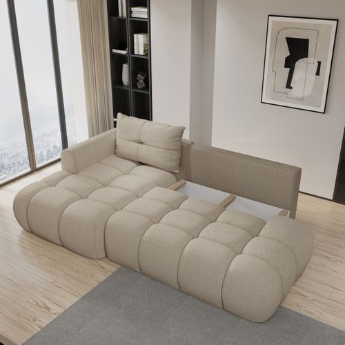 Canapé D'angle Fluma Beige En Bouclé Avec Fonction De Couchage