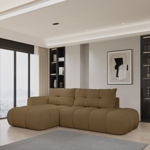 Canapé D'angle Fluma Orange En Bouclé Avec Fonction De Couchage