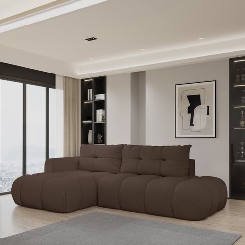 Canapé D'angle Fluma Marron En Bouclé Avec Fonction De Couchage