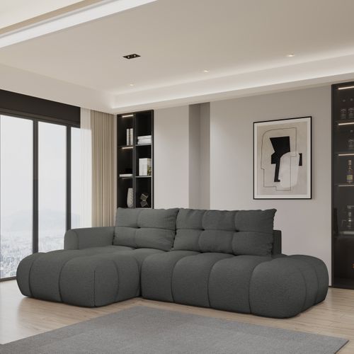 Canapé D'angle Fluma Gris En Bouclé Avec Fonction De Couchage