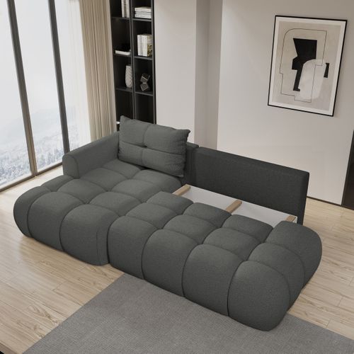 Canapé D'angle Fluma Gris En Bouclé Avec Fonction De Couchage
