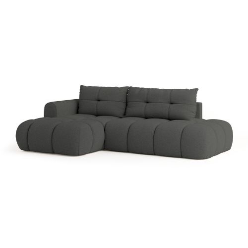 Canapé D'angle Fluma Gris En Bouclé Avec Fonction De Couchage