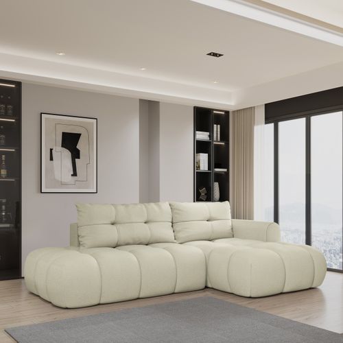 Canapé D'angle Fluma Crème En Tissu Texturé Avec Fonction De Couchage