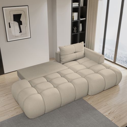 Canapé D'angle Fluma Beige En Tissu Texturé Avec Fonction De Couchage