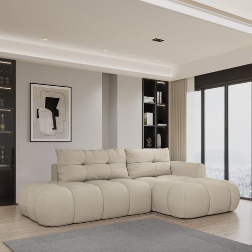 Canapé D'angle Fluma Beige En Tissu Texturé Avec Fonction De Couchage