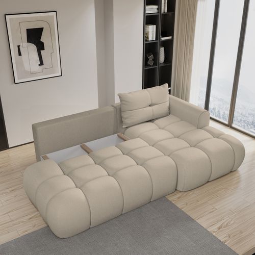Canapé D'angle Fluma Beige En Tissu Texturé Avec Fonction De Couchage