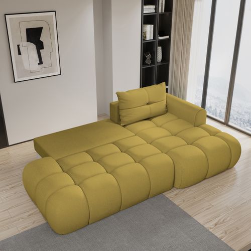 Canapé D'angle Fluma Jaune En Tissu Texturé Avec Fonction De Couchage