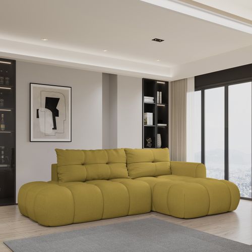 Canapé D'angle Fluma Jaune En Tissu Texturé Avec Fonction De Couchage