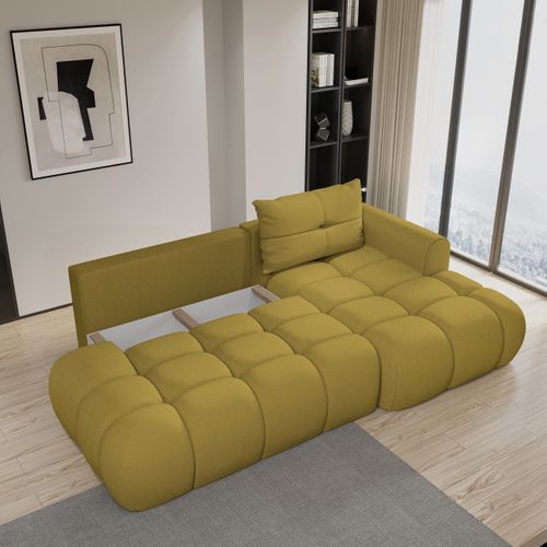 Canapé D'angle Fluma Jaune En Tissu Texturé Avec Fonction De Couchage