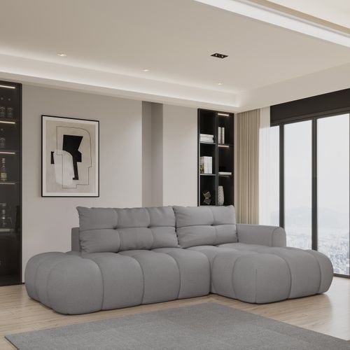 Canapé D'angle Fluma Gris En Tissu Texturé Avec Fonction De Couchage