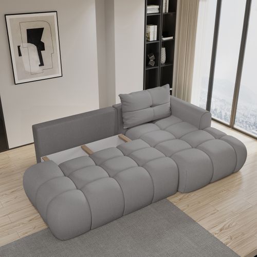 Canapé D'angle Fluma Gris En Tissu Texturé Avec Fonction De Couchage