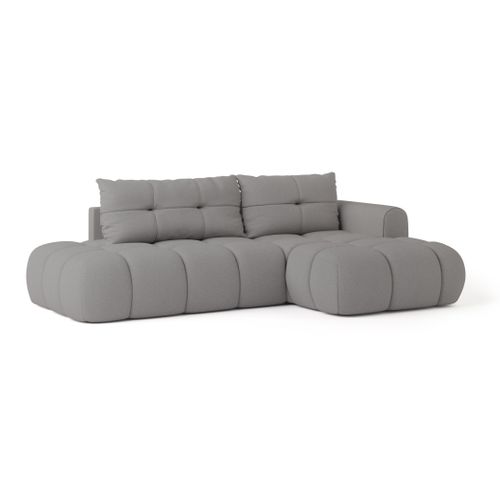 Canapé D'angle Fluma Gris En Tissu Texturé Avec Fonction De Couchage
