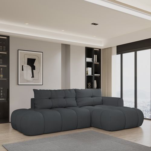 Canapé D'angle Fluma Gris En Tissu Texturé Avec Fonction De Couchage
