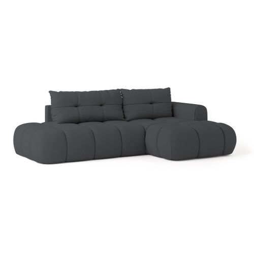 Canapé D'angle Fluma Gris En Tissu Texturé Avec Fonction De Couchage