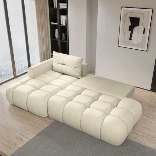 Canapé D'angle Fluma Crème En Tissu Texturé Avec Fonction De Couchage