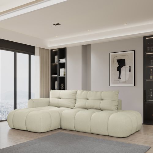 Canapé D'angle Fluma Crème En Tissu Texturé Avec Fonction De Couchage