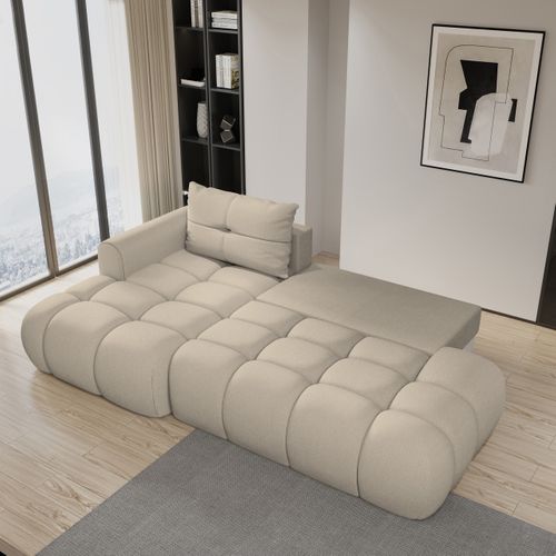 Canapé D'angle Fluma Beige En Tissu Texturé Avec Fonction De Couchage