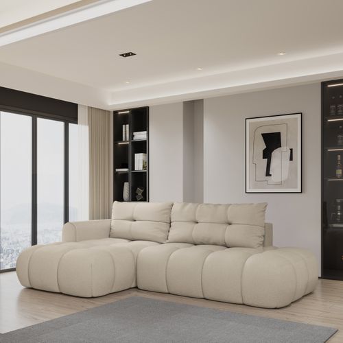 Canapé D'angle Fluma Beige En Tissu Texturé Avec Fonction De Couchage