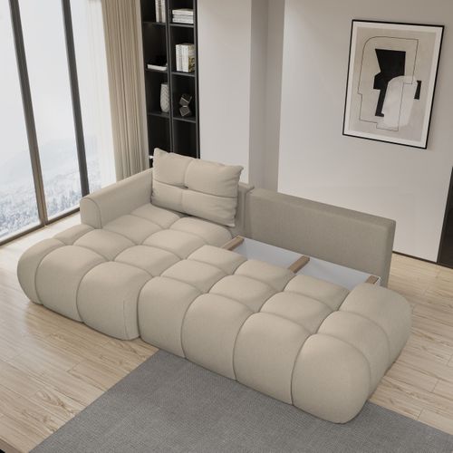 Canapé D'angle Fluma Beige En Tissu Texturé Avec Fonction De Couchage