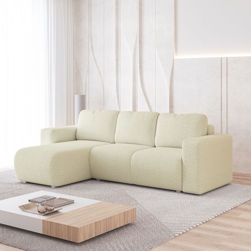 Canapé D'angle Rinova Crème En Bouclé Avec Fonction De Couchage