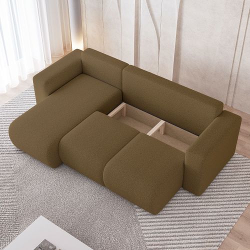 Canapé D'angle Rinova Orange En Bouclé Avec Fonction De Couchage