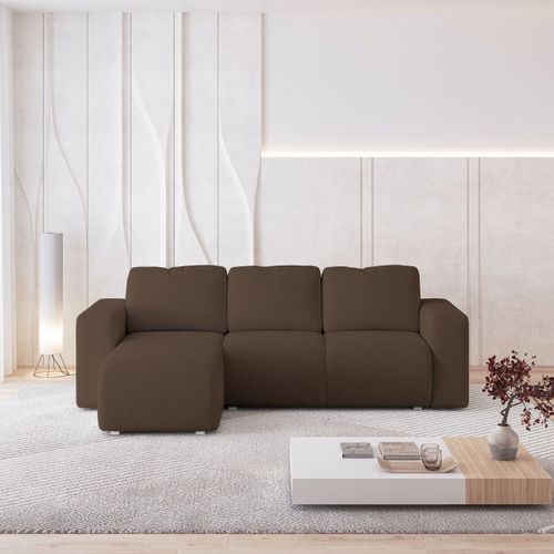 Canapé D'angle Rinova Marron En Bouclé Avec Fonction De Couchage