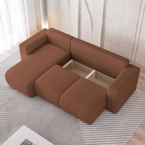 Canapé D'angle Rinova Cuivré En Bouclé Avec Fonction De Couchage