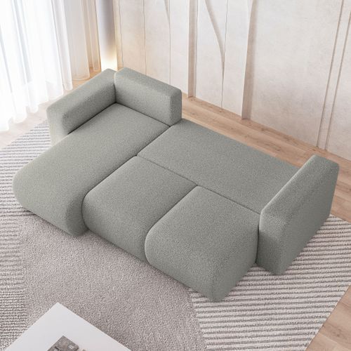 Canapé D'angle Rinova Gris Clair En Bouclé Avec Fonction De Couchage