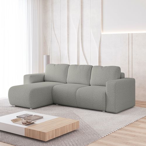 Canapé D'angle Rinova Gris Clair En Bouclé Avec Fonction De Couchage