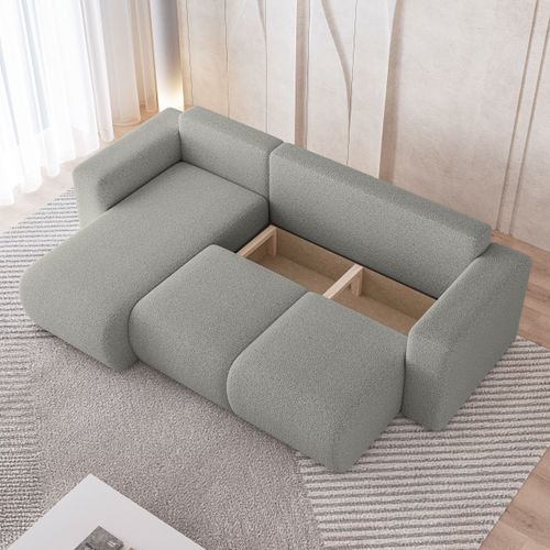 Canapé D'angle Rinova Gris Clair En Bouclé Avec Fonction De Couchage